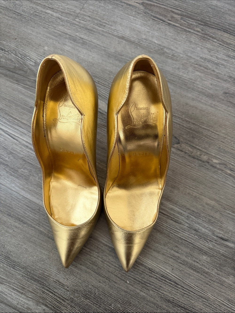 Christian Louboutin Metallic Gold Pointed-Toe Pumps
